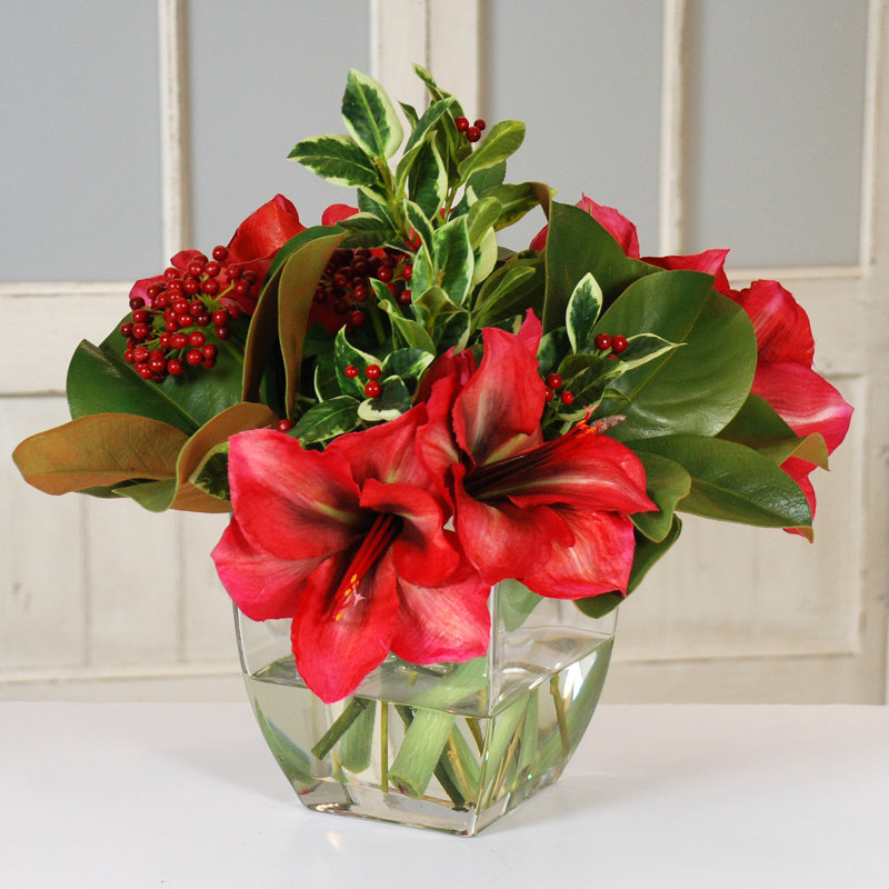 Amaryllis Magnolia Floral Arrangement in Vase