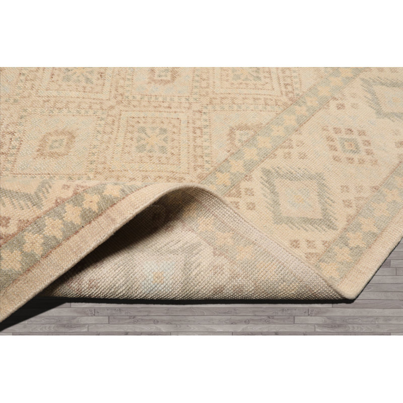 Tapis beige en laine noué à la main à motif géométrique délavé à la pierre en plusieurs tailles, Rectangulaire 2 pi x 3 pi