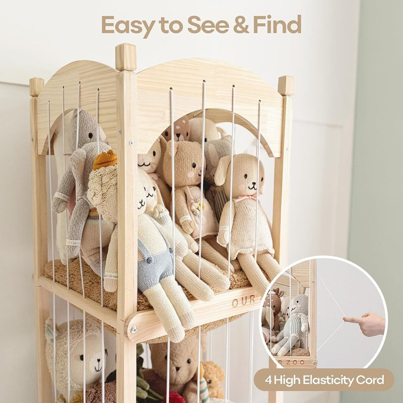 Organisateur de rangement de jouets en bois - Base arquée avec barres amovibles et roues verrouillables