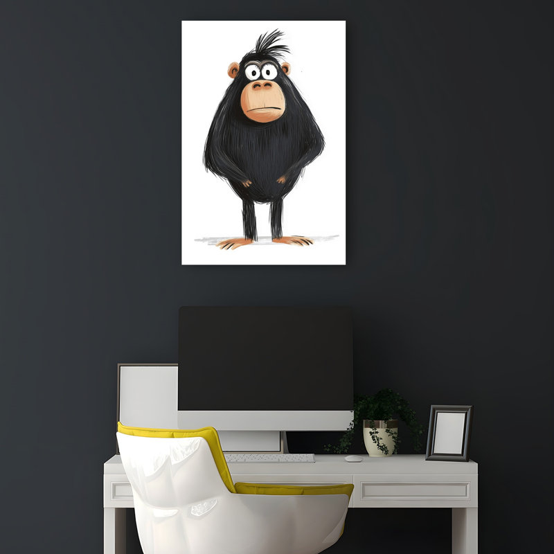 Curious Black Monkey Contemporary Monkey Wall Art Print by Mathieu - Wrapped Canvas Print, 45.72cm H x 30.48cm W