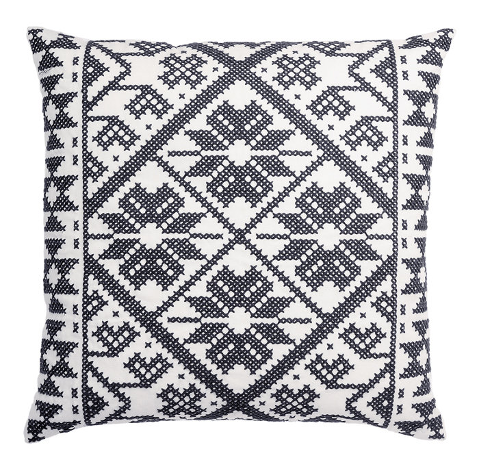 Marsa Square Cotton Pillow Cover and Insert, Dark Grey