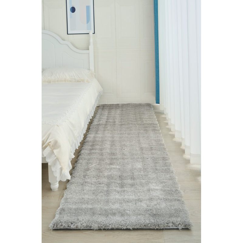 Tapis argenté à motif moderne tissé à la main Sunny Collection, Tapis de couloir 2 pi x 8 pi