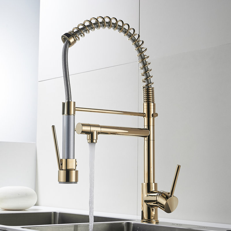 Clihome Pull Down Kitchen Faucet, Gold