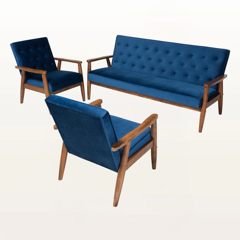 Ensemble de salon en tissu bleu marine 3 pièces Opal, l 71,12 po x P 29,48 po x H 32,88 po, Marine