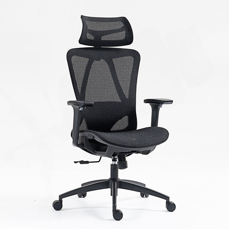 Chaise de bureau haut dossier en filet avec accoudoirs réglables en 3D, Noir