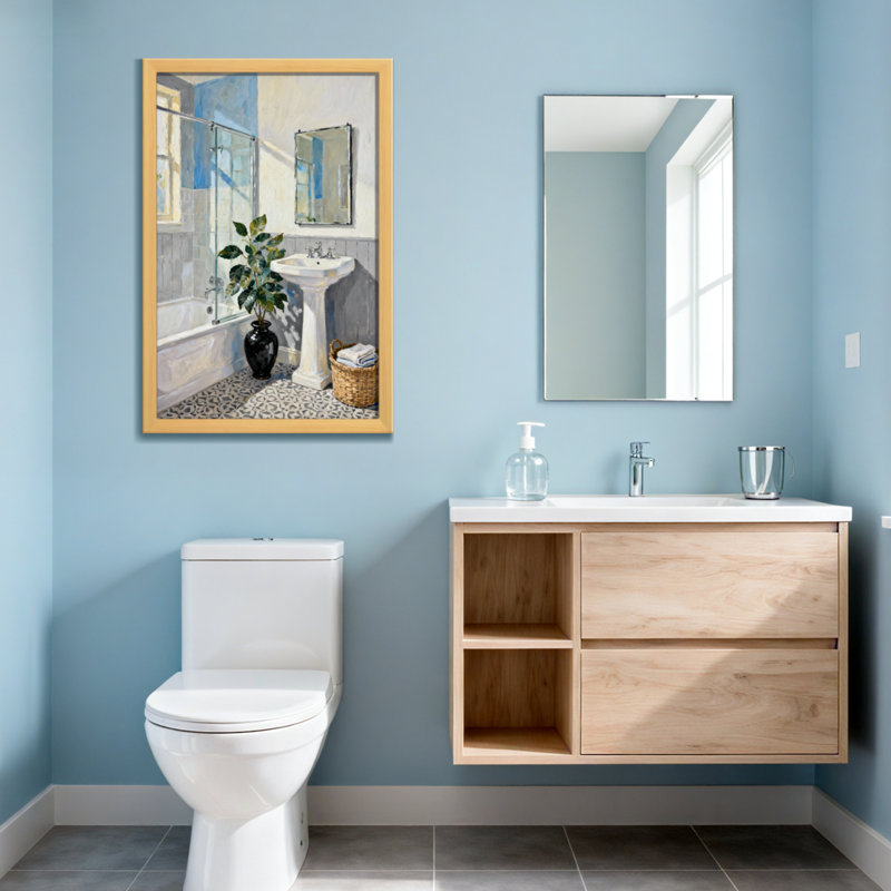 Scène de salle de bain avec lavabo et salle de bain, H 36 po x l 24 po, Toile tendue, Ne s’applique pas