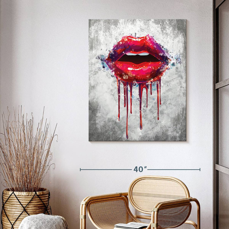 " Lips Paint Drip " by Simona J, 40" H x 32" W x 1.25" D