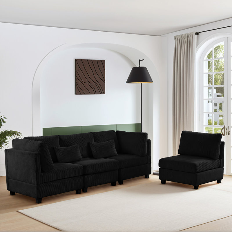 Canapé modulaire en velours côtelé 126 pouces, Noir