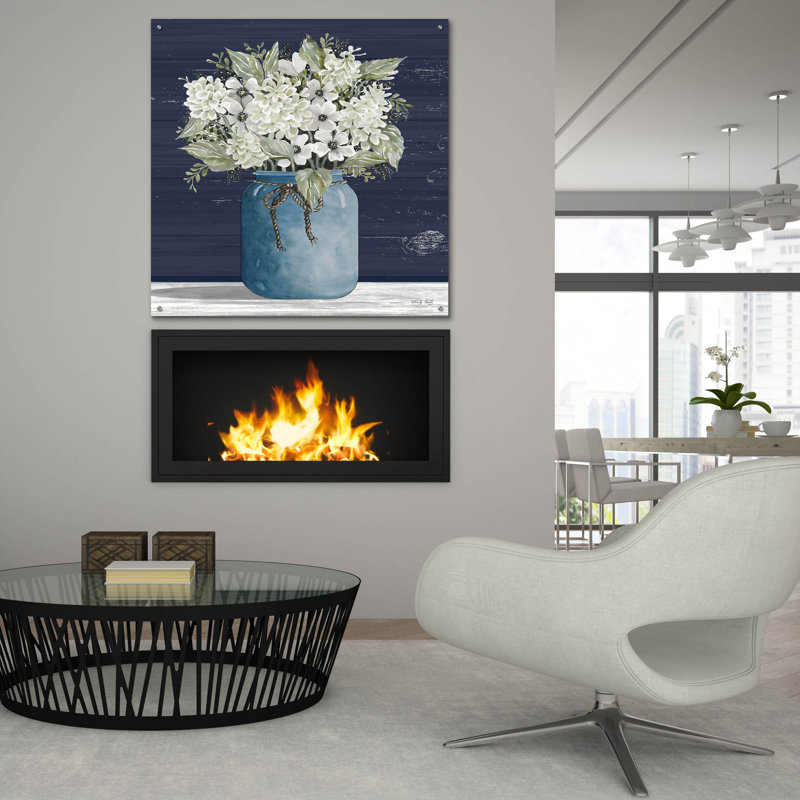 «White Flowers I» par Cindy Jacobs, art mural en verre acrylique, H 36 po x l 36 po x P 0,2 po