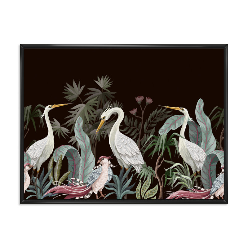 Chinoiserie avec oiseaux et pivoines III - peinture sur toile, H 30 po x l 40 po x 1,5 po, Cadre flottant noir