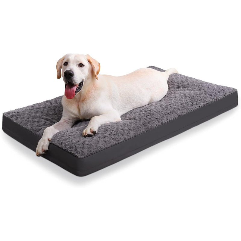Lit de caisse moyen pour chien - Lit en peluche imperméable en velours rose avec housse amovible lavable et fond antidérapant, gris