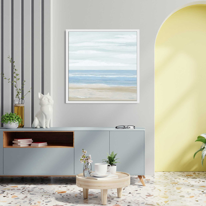 La mer II - peinture, L 21,5 po x H 21,5 po, Cadre blanc