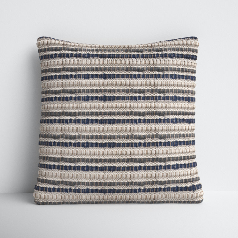 Blue and Beige Striped Linen Cotton Square Throw Pillow