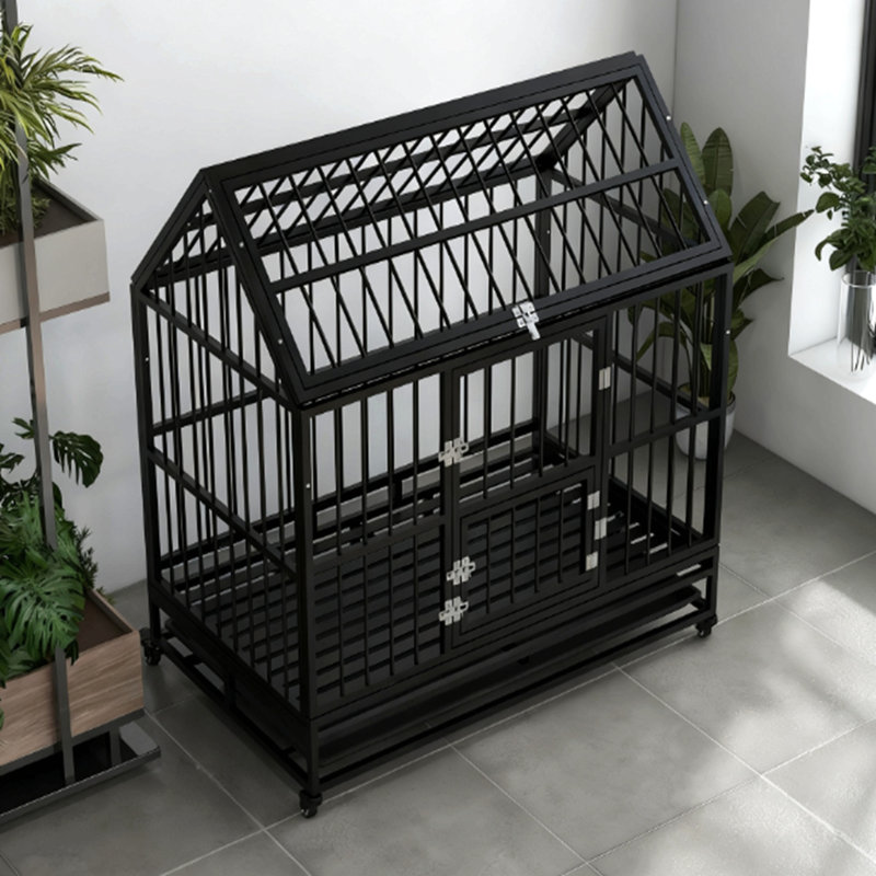 Caisse pour chien robuste avec 4 roues verrouillables, portes doubles et plateau amovible, noir