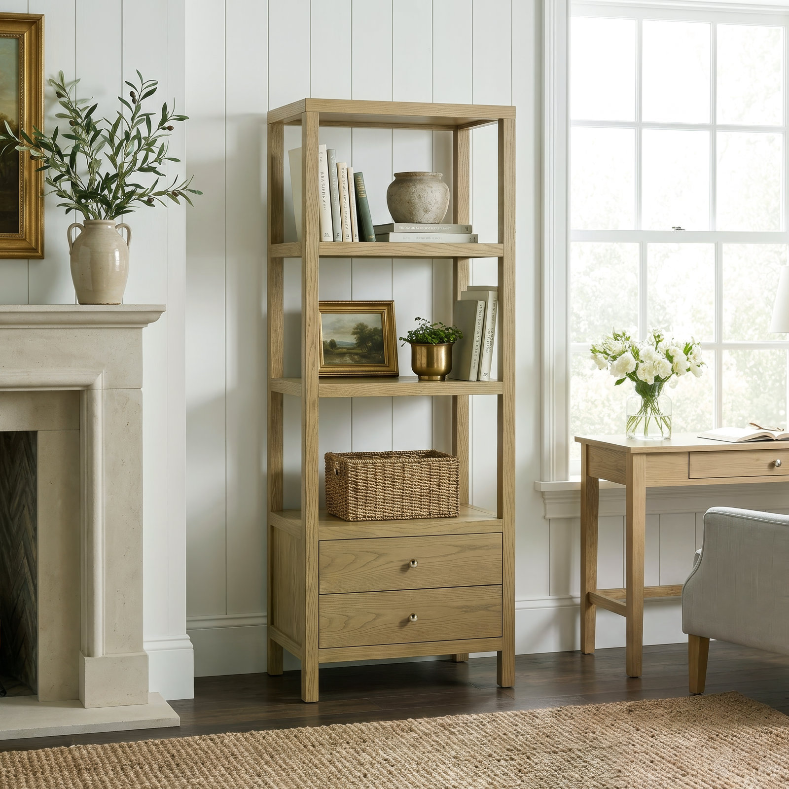 Celine 28" Acacia Bookcase, Light Oak