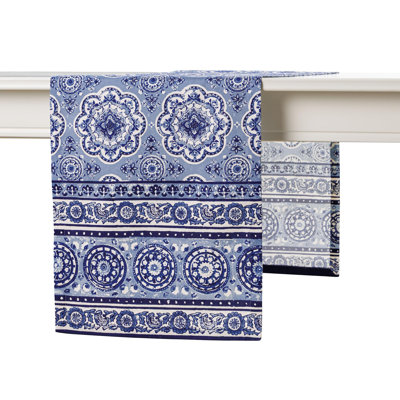 Maison d' Hermine Table Runner 100% Cotton Single Layer Table Runners 108 inches Long Decorative for Home Kitchen Dining Valentines Day Decorations Spring Summer (Melodie Bleue , 14.5" x 108")