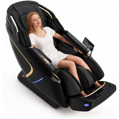 Fauteuil de massage complet YJ-L50 YITOUCH L50 Ebern Designs en similicuir gris, fauteuil de massage Shiatsu chauffant 5D sans gravité avec rail SL, 52 coussins d'air, chargement sans fil et rouleau de massage pour les pieds.