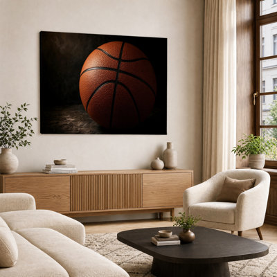 Dark Moody Basketball Close Up Textured Stone Background Sport Print Canvas Wall Art Flat Boys Bedroom Sports Decor Painting
