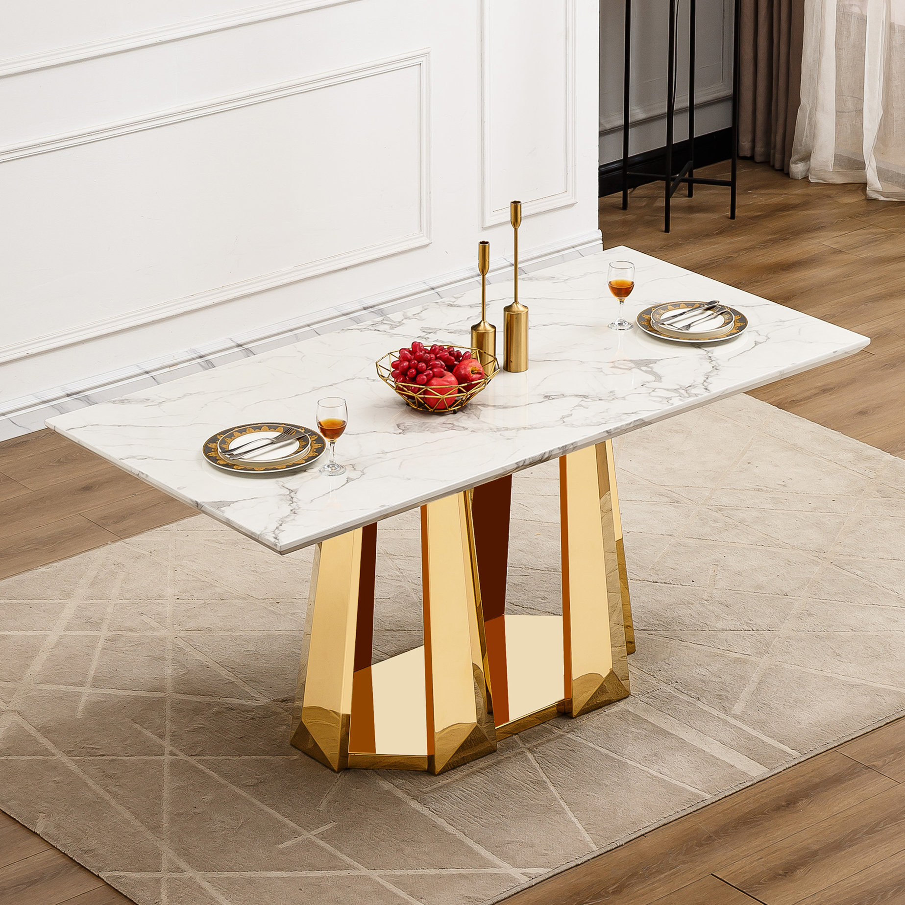 Mercer41 Marble Dining Table With Stainless Steel Base And - Legs ...