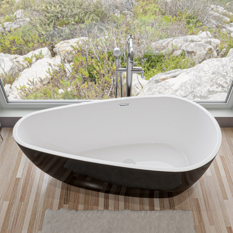 59'' x 29.5'' Freestanding Soaking Acrylic Bathtub, Black