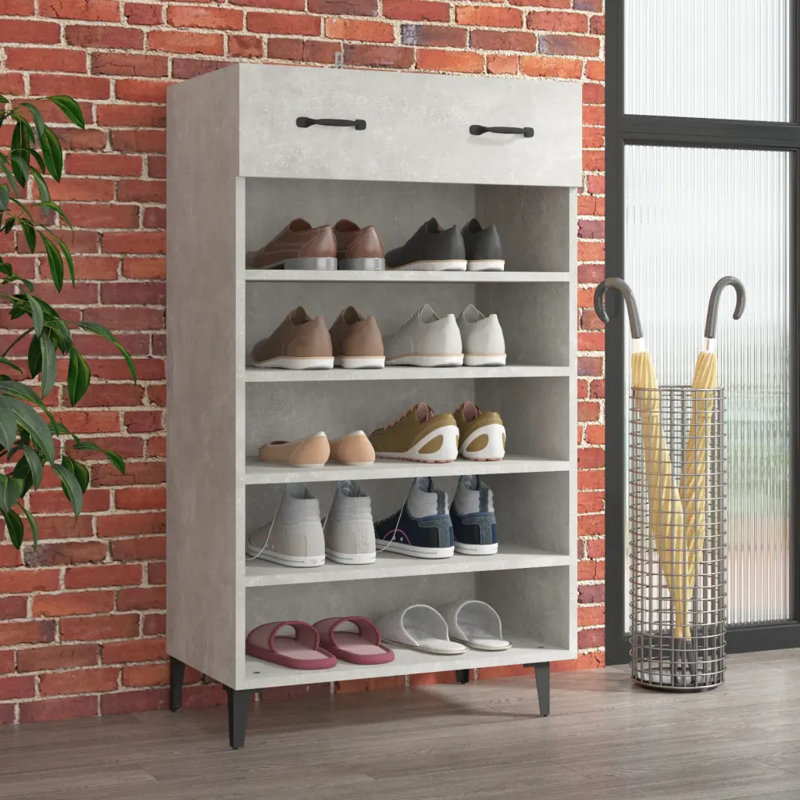 10 Pair Shoe Storage Cabinet, Concrete Grey