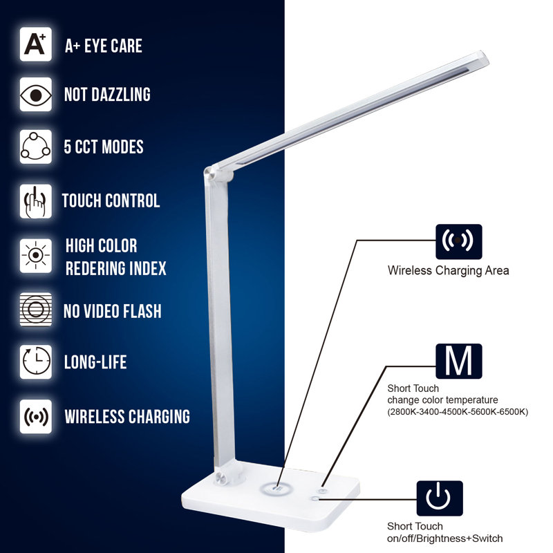 Neascu 11.4'' Table Lamp With USB and Wireless Charger