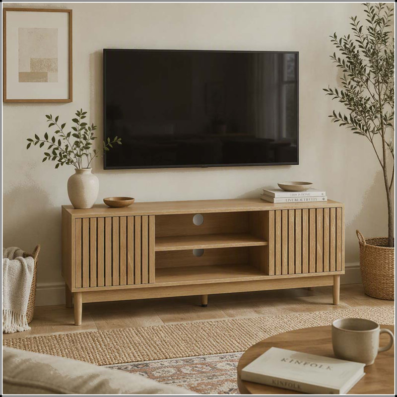 Meuble télé 55 po style campagne moderne pour téléviseur de 65 po ou moins, chêne