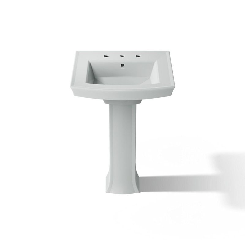 Archer 24" Rectangular Pedestal Bathroom Sink with Widespread Faucet Holes, 8" Centers, Ice Gray