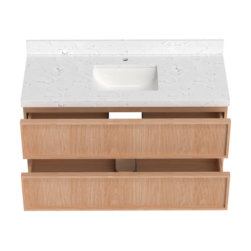 Meuble-lavabo flottant cannelé 48 po avec comptoir en marbre et lavabo