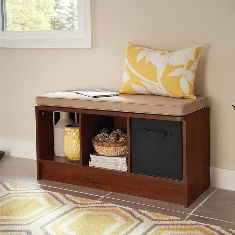 Theonita Polyester Upholstered Storage Bench, Dark Cherry