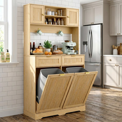 71" Pantry Cabinet with Tilt-Out Trash (2 x 13 Gal) & Charging Station