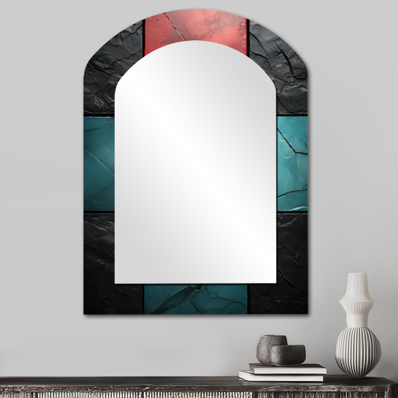 Carreaux de chevron bleus et rouges Elegance I - décor de miroir mural unique, grand miroir asymétrique bleu, 34 po x 25 po