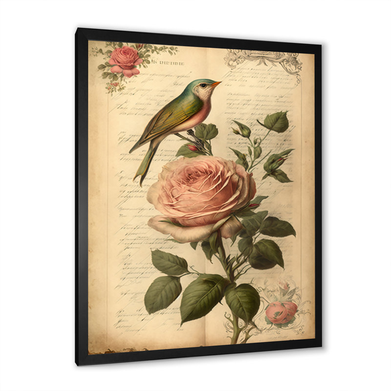 Blossoming Pink Vintage Rose VI - Floral Rose Canvas Wall Art, 32" H x 24" W x 1" D, Black Picture Framed Canvas