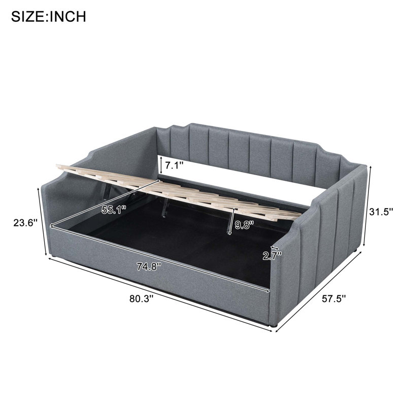 Upholstered Daybed with Underneath Storage,Full Size, Gray