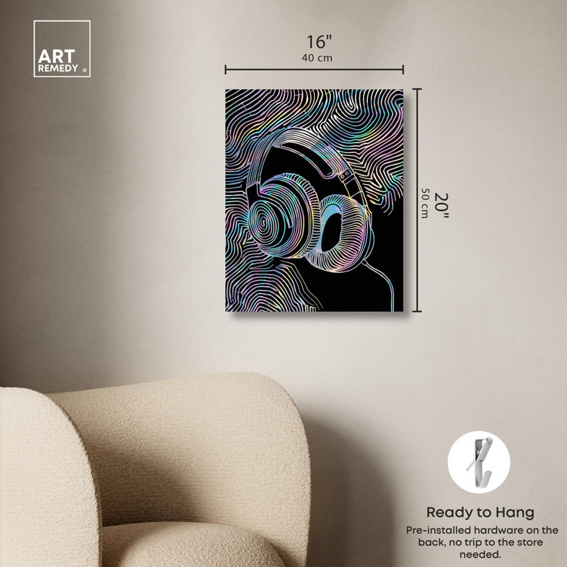 Psychedelic Headphones Abstract Canvas Art in Multicolor