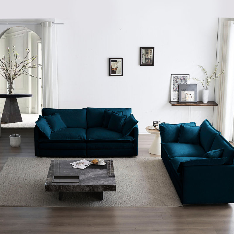 2 en chenille bleue pour le salon. Structure en bois robuste, rembourrage en éponge confortable, canapé de revêtement en tissu respirant, revêtement solide, tissu haut, sièges de détente