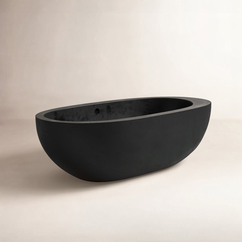Avalon NativeStone Concrete Freestanding Oval Soaking Bathtub, 21" H x 36" W x 62" L, Charcoal
