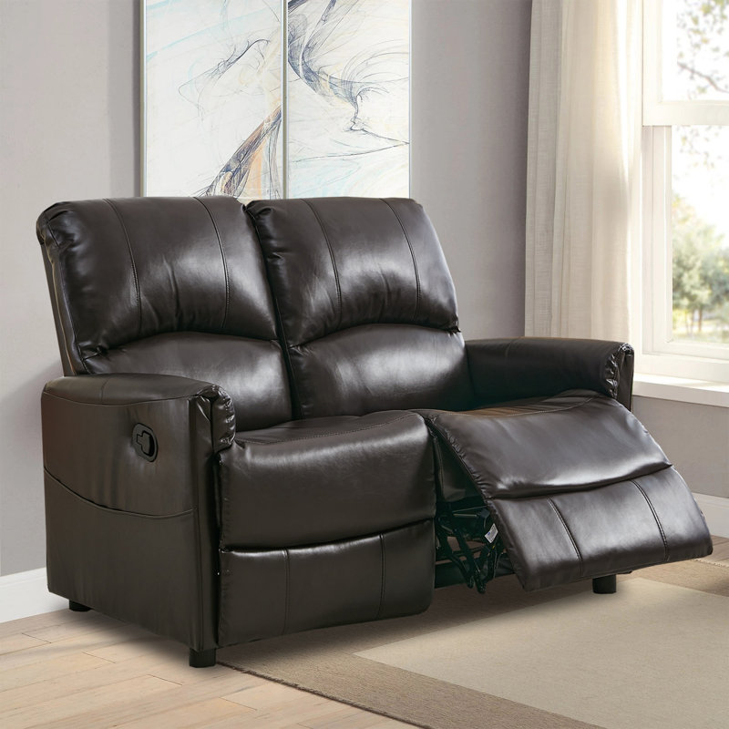 PU Leather Upholstered Manual Reclining Loveseat Sofa, Brown