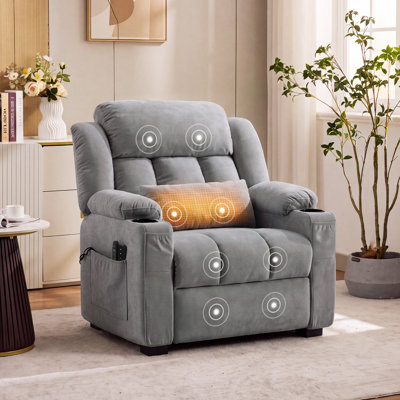 Oversized Power Recliner Chair with Preset Positions, 26in Wide Seat, Electric Recliner with Heat & Massage, USB Port, Cup Holders for Living Room