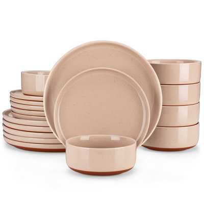 Ensemble de vaisselle 18 pièces en grès moderne comprenant assiettes, assiettes à dessert et bols à céréales, service pour 6