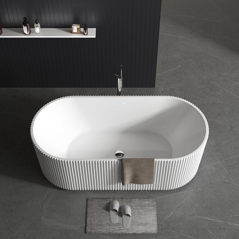 67" Freestanding Soaking Bathtub with Drain, Glossy White