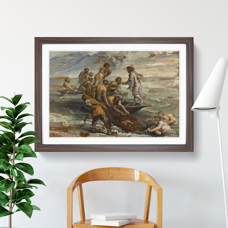 The Miraculous Fish Drought by Peter Paul Rubens - Picture Frame Painting, 36cm H x 48cm W x 2cm D, Walnut Framed