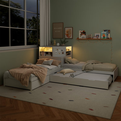 L-Shaped Combination  Bed With Trundle And Drawer