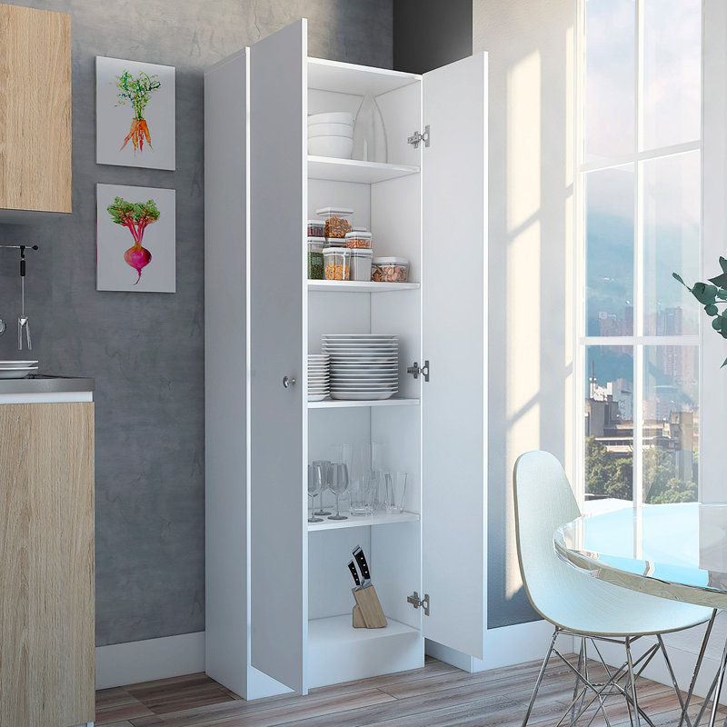 Armoire garde-manger multi-rangement, cinq tablettes, armoire double porte, Blanc