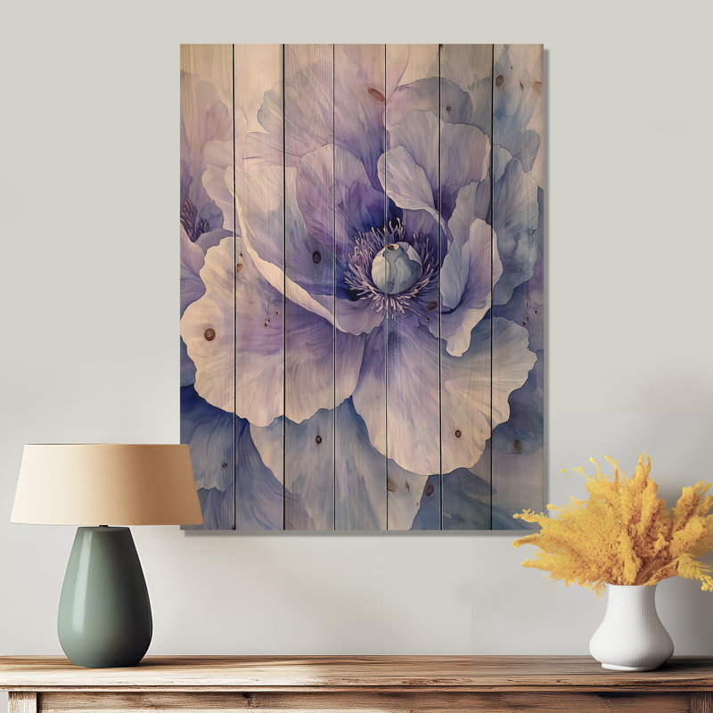 Soft Lavender Peony Gentle Embrace II - Peonies Wood Print - On Natural Pine Wood, 20" H x 10" W x 0.78" D