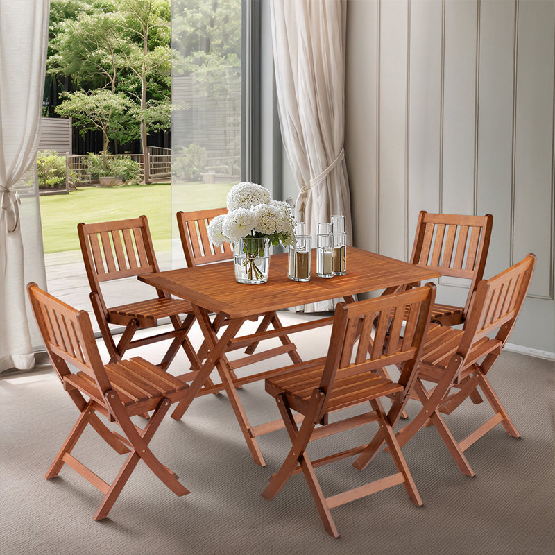 Table de salle à manger de patio pliante en bois d'acacia