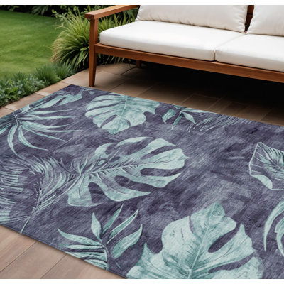 Tapis intérieur/extérieur lavable à motifs floraux bleus et vert menthe, 2,74 m x 3,66 m