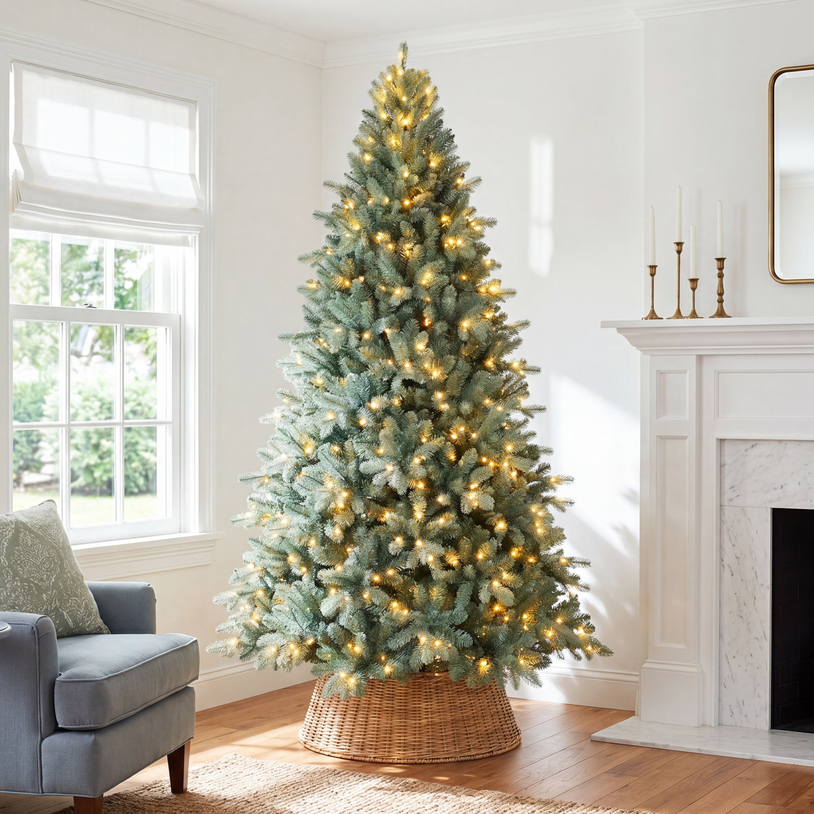 White 9' Pre-Lit Spruce White Christmas Tree, 6 ft