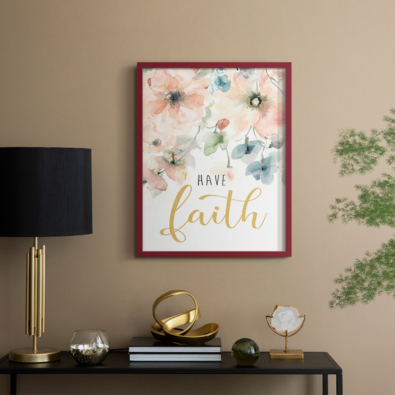 «Have Faith», reproduction encadrée - bois massif, H 21 po x l 17 po, Rouge