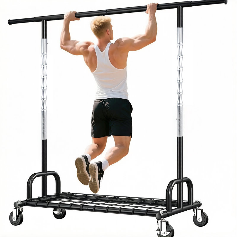 Unique Pattern Reinforced Metal Clothing Rack, 450 Pound Bearing Capacity Rolling Garment Rack, Mobile Heavy Duty Clothes Hanger Stand with Wheels & Lower Shelf